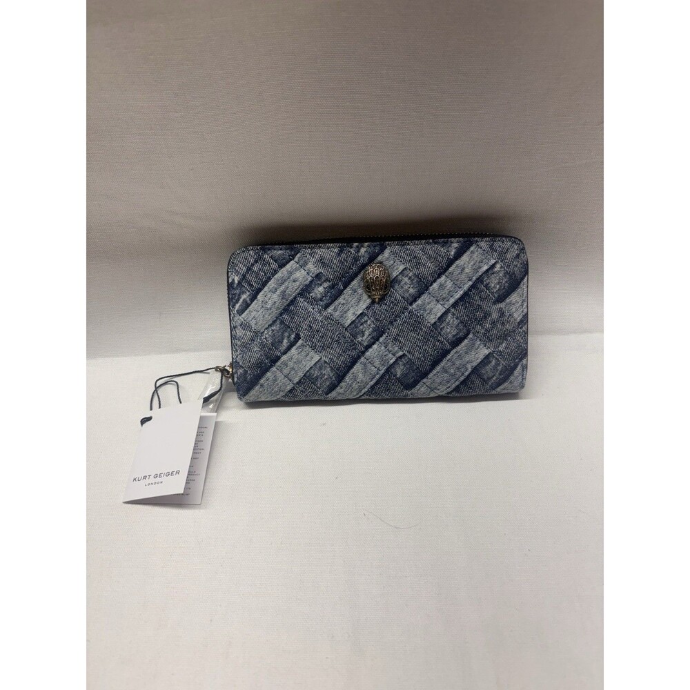Kurt Geiger Kensington Zip Around Denim Weave Wallet NWT Blue 4199388669